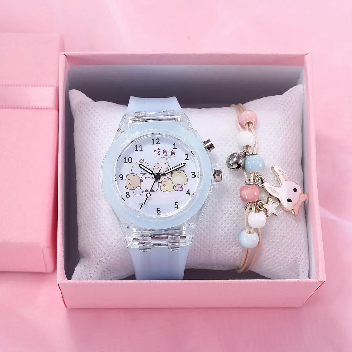 Storazone Rabbit - Blue Girls Kids Children Luminous Student Colorful LED Light Women Lady Clock Silica Gel Watermelon Quartz Wrist Watch