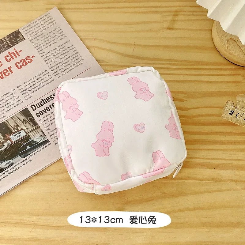 Storazone Rabbit Women Girls Kawaii Cosmetic Makeup Tampon Bear Napkin Pouch Storage Bag Coin Purse Sanitary Pads Bag Mini Data Cables Organizer