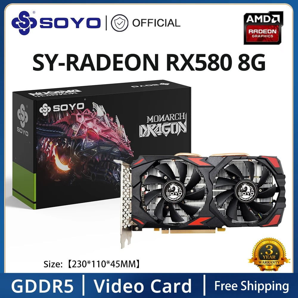 Storazone Radeon RX580 8G 1 / CHINA SOYO Radeon RX580 8G Graphics Card GDDR5 Memory Video Gaming Card PCIE3.0x16 HDMI-compatible DP DVI for Desktop AMD Card