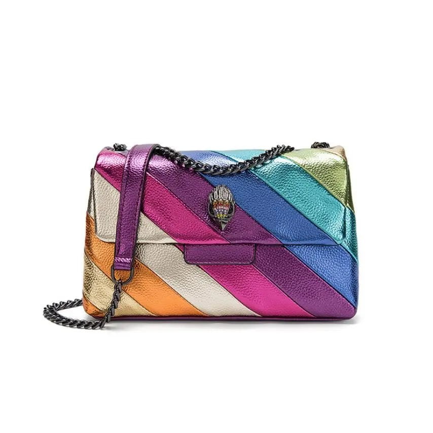 Storazone Rainbow Eagle Head Handbags Cross Body Bag 26cm Medium Raibow Bird Head Patchwork Shouler Bags Chain Small Flap Purse