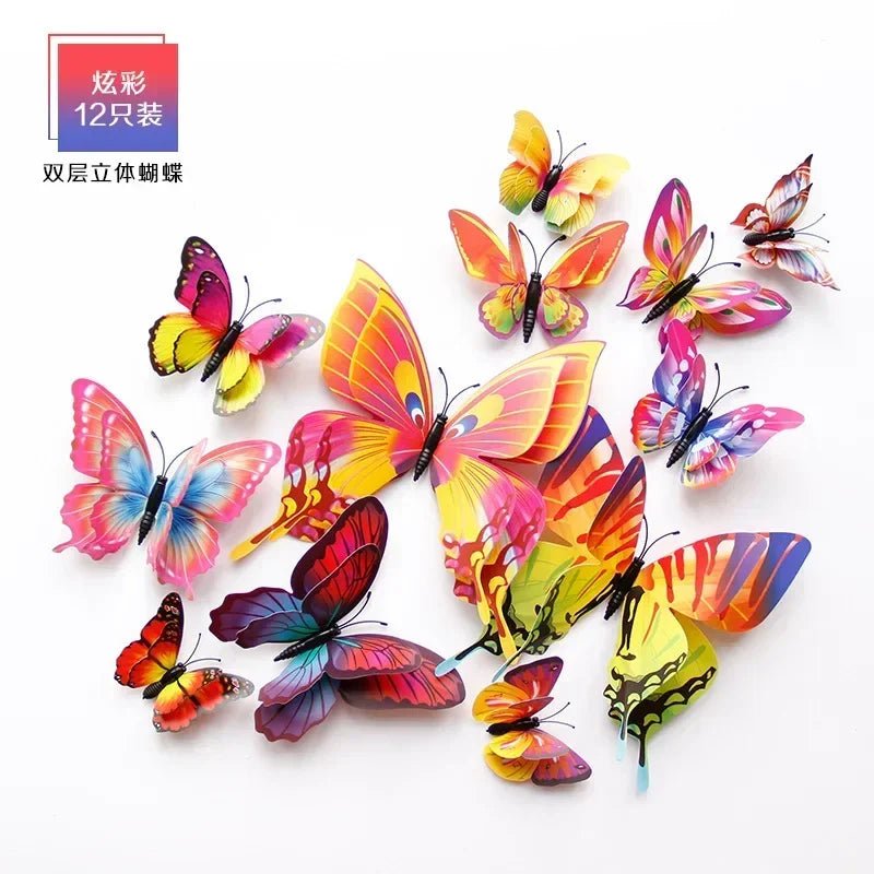 Storazone Rainbow - Magnet 12pcs 3D Double Layer Butterflies Wall Stickers Living Room Decor Wedding Kids  Decoration DIY  Art Magnet