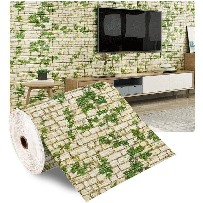 Storazone Rattan leaf / 70cmX1m 70cmx1/5/10m 3D Wallpaper Decoration Self-adhesive Antique Foam Brick Wallpaper Living Room Bedroom Waterproof 3d Wall Sticker