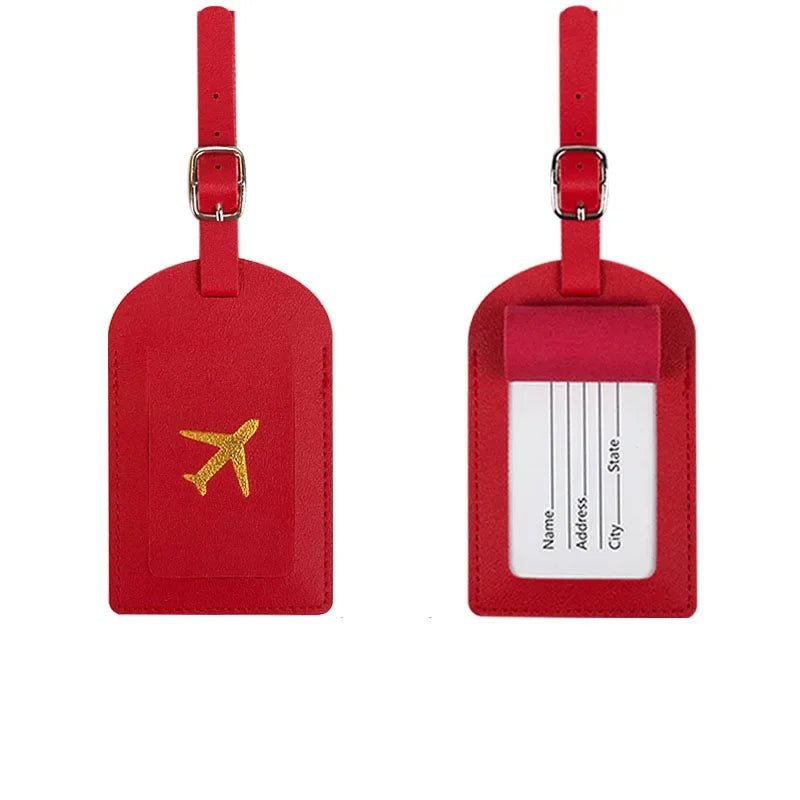 Storazone red 1 1PC Women Men PU Leather Luggage Tag Suitcase Identifier Label Baggage Boarding Bag Tag Name ID Address Holder Travel Accessorie