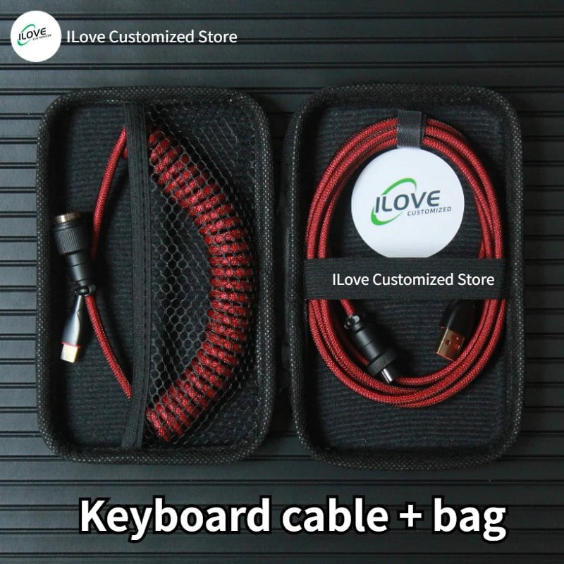 Storazone red / 1.8m Coiled Keyboard Cable USB C for Mechanical Gaming Keyboard Double-Sleeved Wire with Detachable Metal Aviator Connector Charging