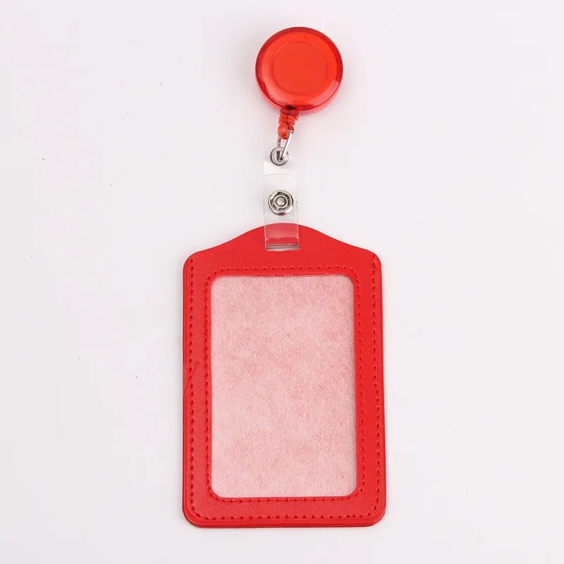 Storazone red 1 Women Men Student Retractable Badge Reel ID Card Holder Cover Case Nurse Badge Lanyards Fashion PU Leather Card Holders Set