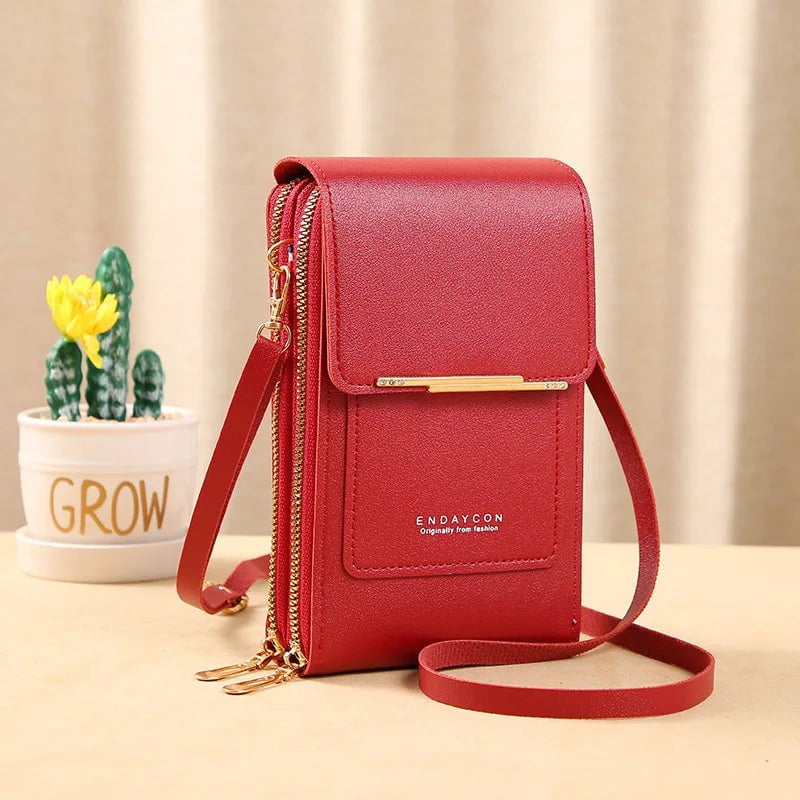 Storazone Red / 11x4x18CM / CN Buylor Women's Handbag Touch Screen Cell Phone Purse Shoulder Bag Female Cheap Small Wallet Soft Leather Crossbody сумка женская