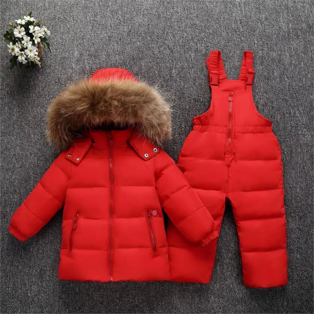 Storazone Red / 12M OLEKID -30 Degree Russia Winter children Boys Clothes set Down Jacket Coat + Overalls For Girl 1-5 Years Kids Baby Girl Snowsuit