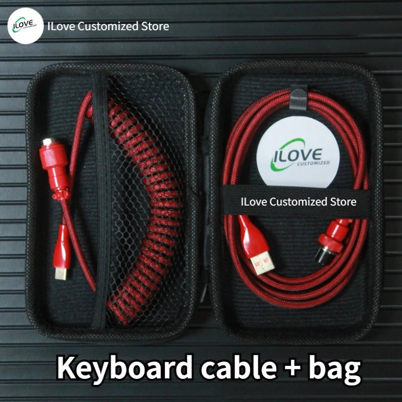 Storazone red 2 / 1.8m Coiled Keyboard Cable USB C for Mechanical Gaming Keyboard Double-Sleeved Wire with Detachable Metal Aviator Connector Charging