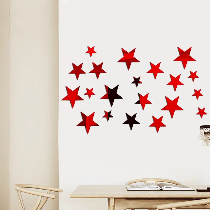 Storazone red 20pcs Star Wall Sticker 3D Acrylic Irregular Mirror Vanity Living Room Decoration Cartoon Wall Stickers for Kids Room Home Decor