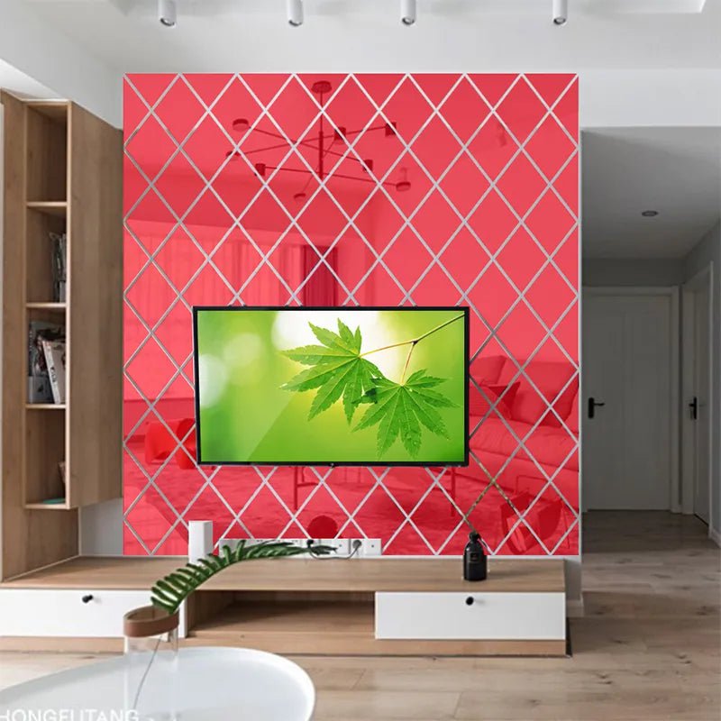 Storazone Red / 25x50cm 10pcs 10/17/32/58pcs 3D Mirror Stickers Acrylic Triangles Self-adhesive Diamonds DIY Wall Mirror Stickers for Living Room Home Decor