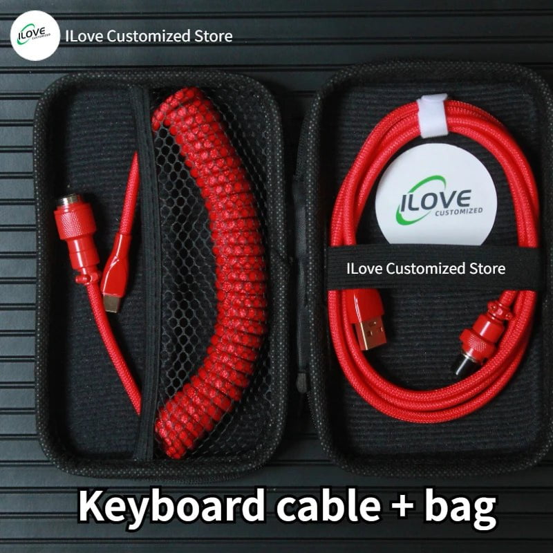 Storazone red 3 / 1.8m Coiled Keyboard Cable USB C for Mechanical Gaming Keyboard Double-Sleeved Wire with Detachable Metal Aviator Connector Charging