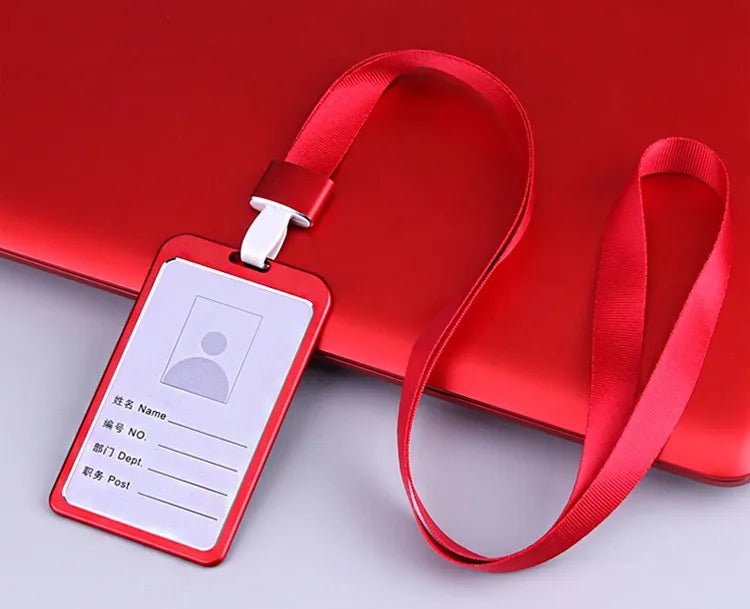 Storazone red 3 1Pcs Aluminum Alloy Work Name Card Holders Business Work Card ID Badge Lanyard Holder Men Women Metal ID Business Case