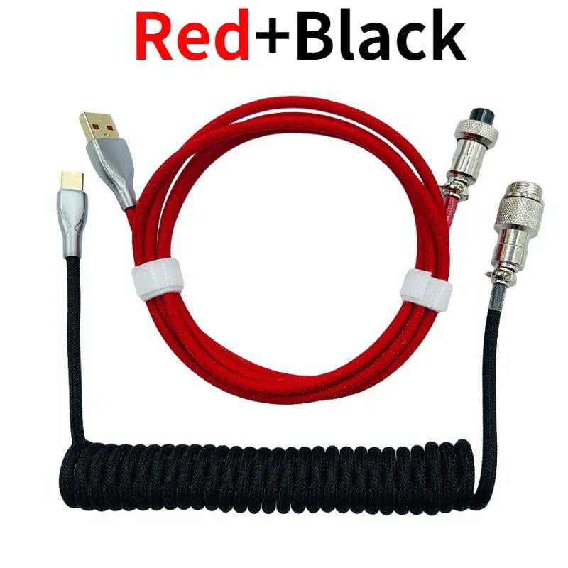Storazone Red Black / 1.8M Coiled cable type C Mechanical keyboard wire USB keyboard cable  mechanical keyboard Aviator Desktop Computer Aviation Connector