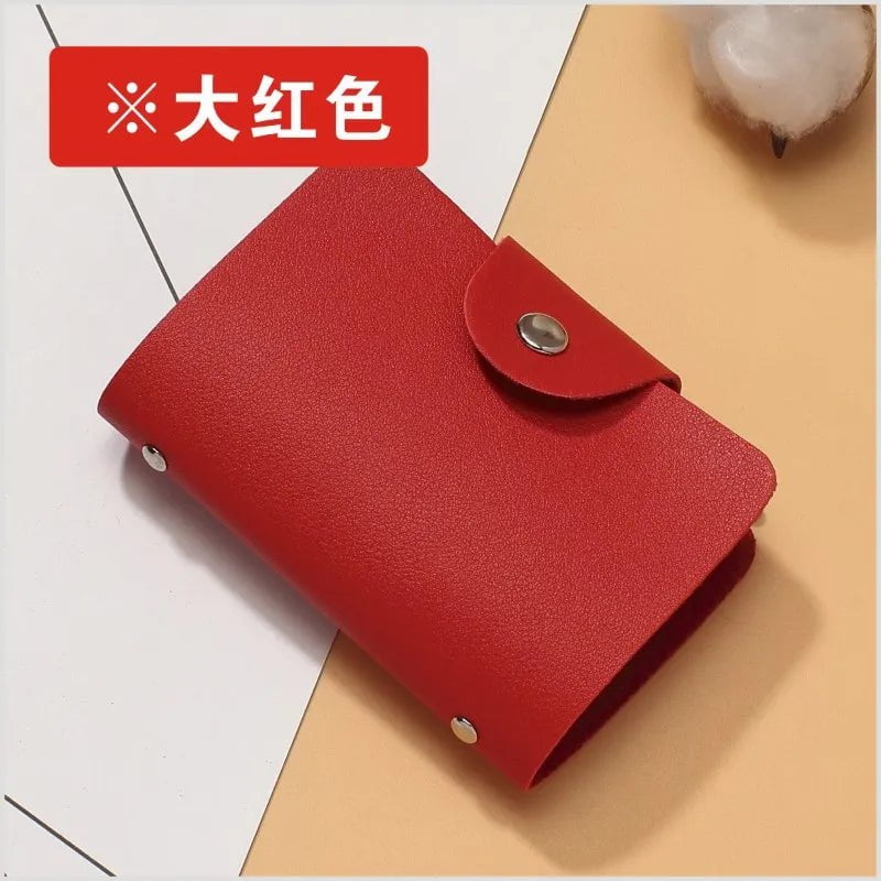 Storazone Red Business Card Holder Anti-theft ID Credit Card Holder Fashion Women's 24 Cards Slim PU Leather Pocket Case Coin Purse Wallet