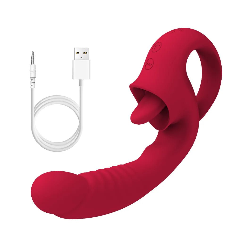 Storazone Red / CHINA Clitoral Licking G Spot Vibrator Realistic Dildo Clitoralis Stimulator for Women with 10 Licking Vibrating Modes Rechargeable