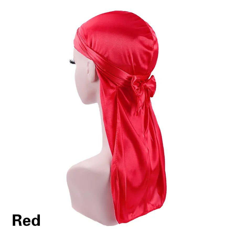 Storazone red / CHINA Unisex Silky Durags Bandanas Turban Hat Wigs Doo Men Satin Durag Biker Headwear Headband Hair Accessories Extra Long Tail Du-Rag