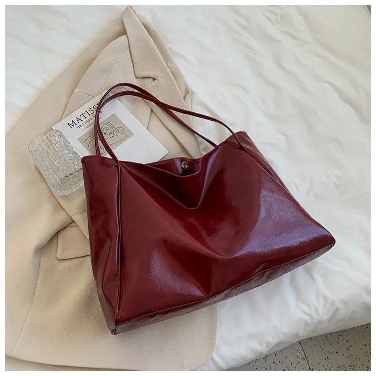 Storazone Red / CHINA Women Tote Bag Fashion Underarm Pouch Large Capacity Soft Pu Leather Shoulder Bag Retro Crossbody Bag Casual Portable Bucket Bag