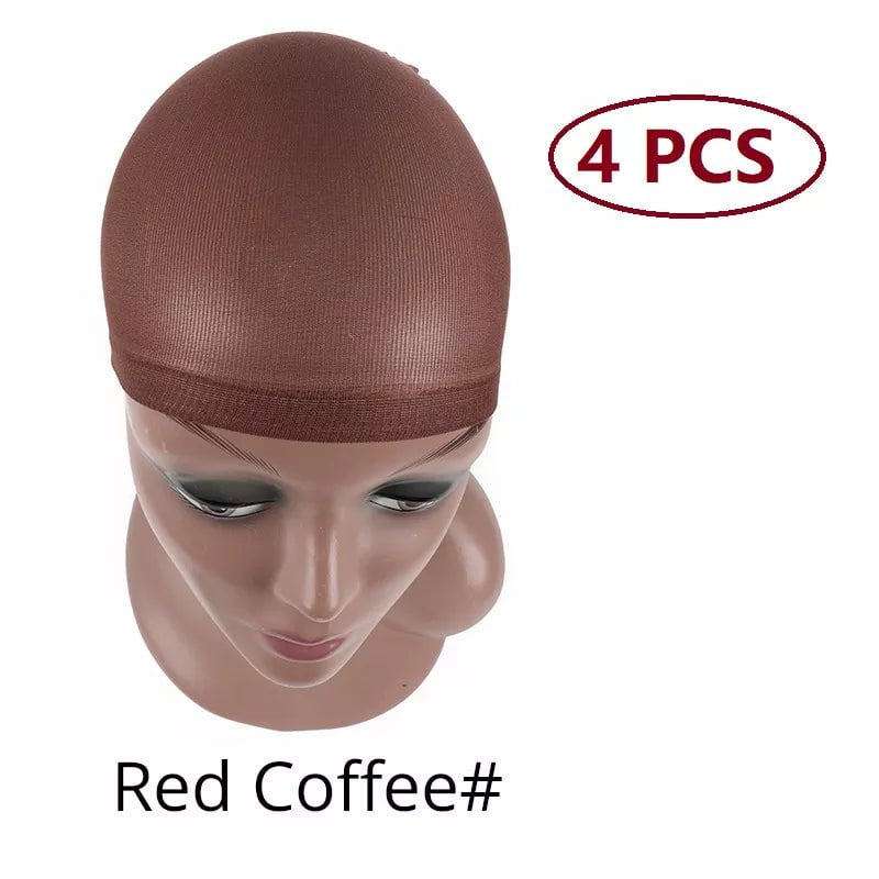 Storazone Red coffee 4 pieces Nunify Nude Mesh Net Wig Caps With Closed End For Wigs 2Pcs/Pack Free Size Stocking Cap Red Coffee Black Begie Brown 6 Colors