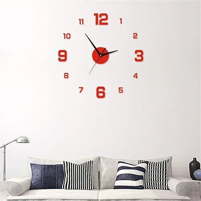 Storazone Red DIY Wall Clock for Home Office 40cm Frameless Modern 3D Wall Clock Mirror Stickers Hotel Room Design School Decoration Decor