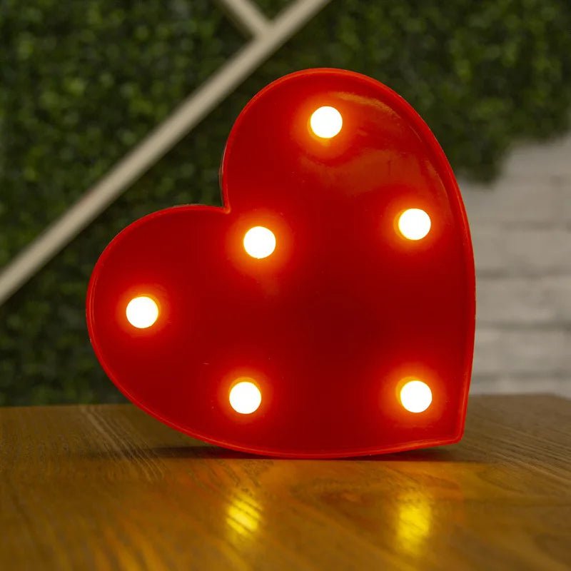 Storazone Red Heart / 16cm Alphabet LED Letter Lights Luminous Number Lamp Battery Night Light for Wedding Birthday Christmas Party  Home Decoration