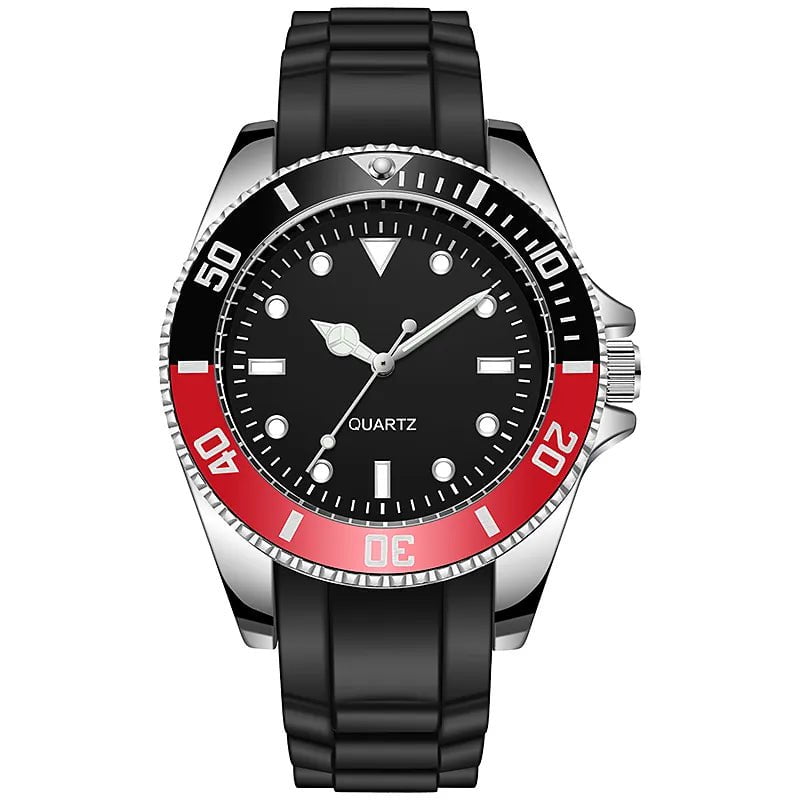 Storazone Red Japan Movement No Logo 40mm Rotating Bezel Rubber Strap Quartz Analog