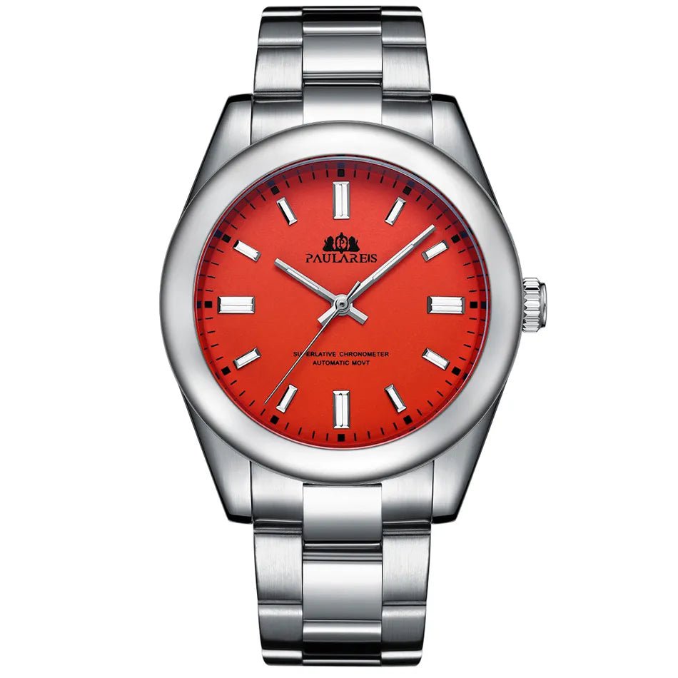 Storazone Red Men New Automatic Self Wind Mechanical Stainless Steel Luxury Red Yellow Sky Blue Green Colorful Rainbow Dial 41mm Fashion Watch