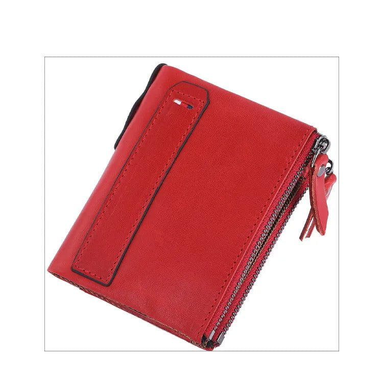 Storazone Red Men Wallets 100% Genuine Cow Leather Short Card Holder Leather Men Purse High Quality Luxury Brand Male Wallet