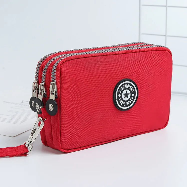 Storazone Red Mini Bag with Triple Zipped Portable Women Wallets Phone Pouch New Fashion Big Capacity Women Wallet Make-up Bag Coin Purse