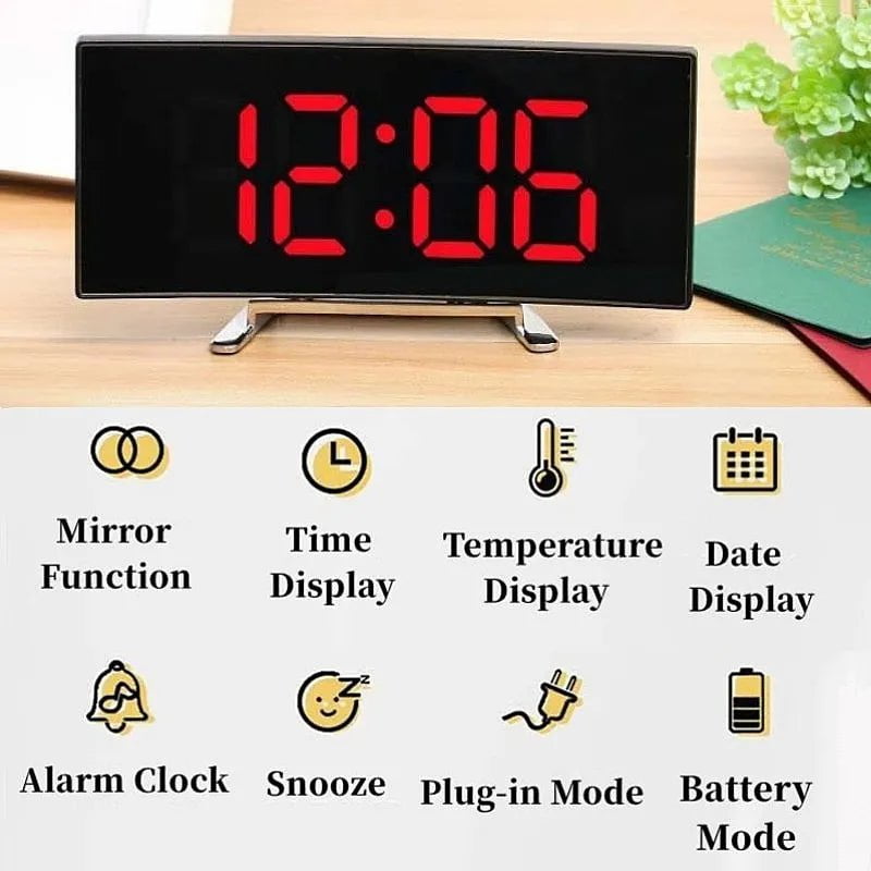 Storazone Red Only Time Curved Screen Digital Alarm Clock Temperature Date 2 Levels Brightness Adjustment Snooze Table Clock 12/24H Night Mode LED Clock