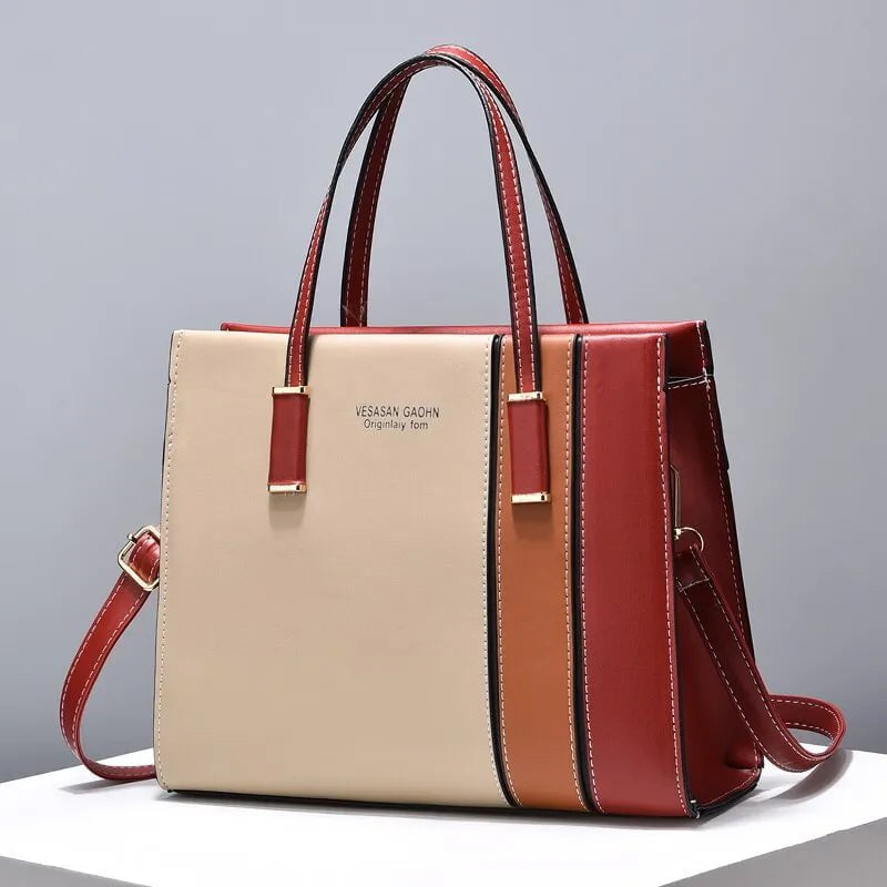 Storazone Red Patchwork Handbags For Women Adjustable Strap Top Handle Bag Large Capacity Totes Shoulder Bags Fashion Crossbody Bags Work Gift