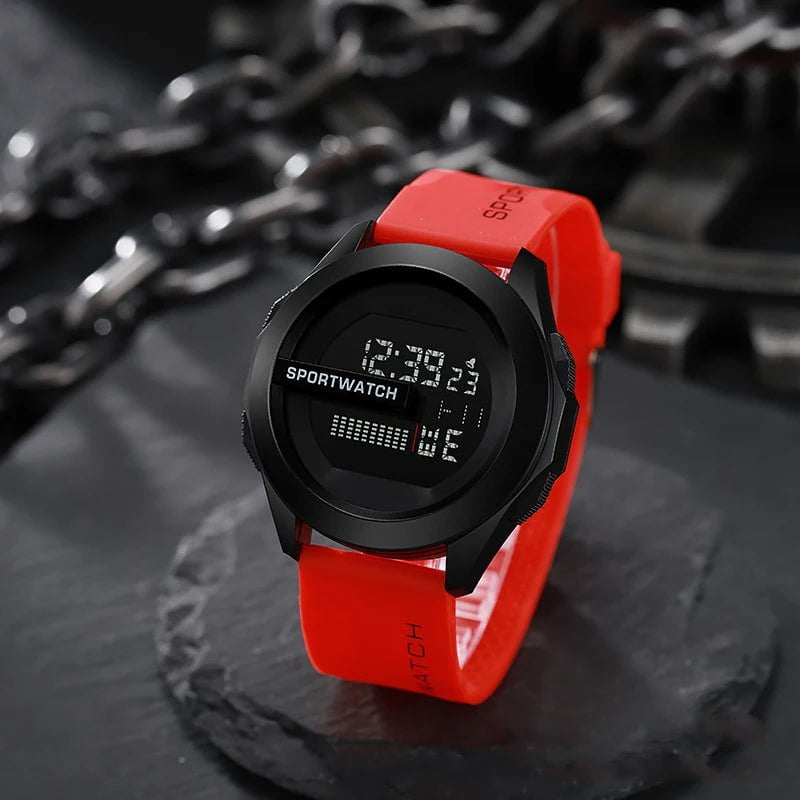 Storazone red POSHI Sport Watch for Man Luxury Digital Wristwatch Stopwatch Luminous with Date Week Original Waterproof Clock free shipping