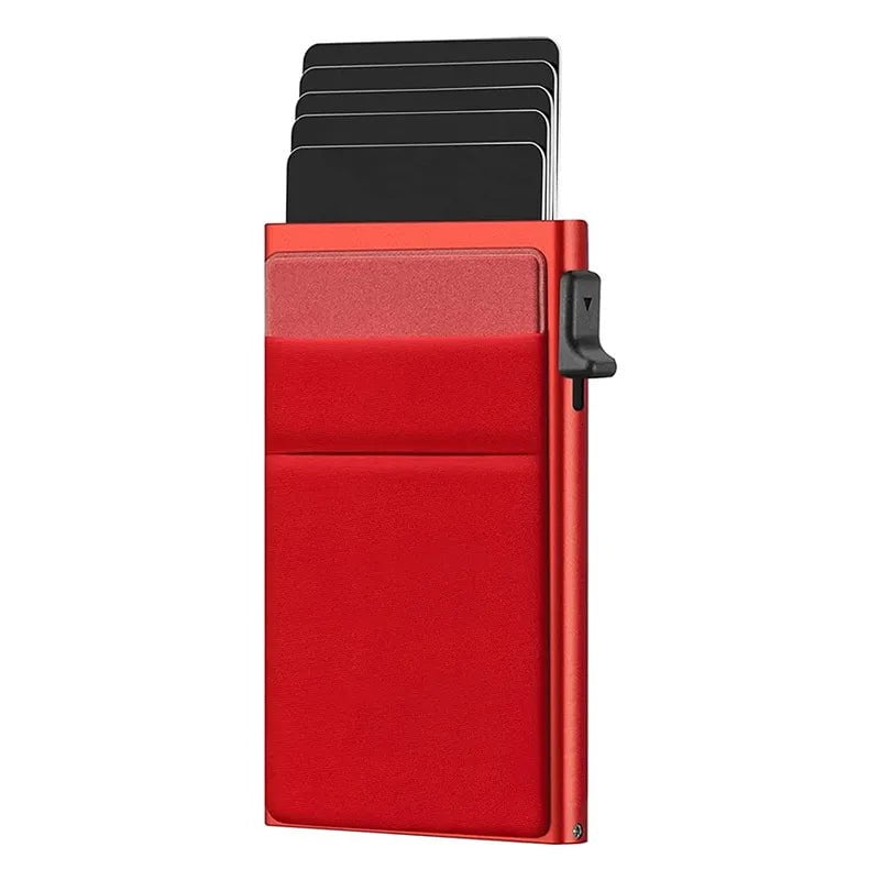 Storazone Red Rfid Credit Card Holder Wallet Metal Thin Slim Bank Card Case Men Women Pop Up Minimalist Wallet Small Black Purse Metal Vallet