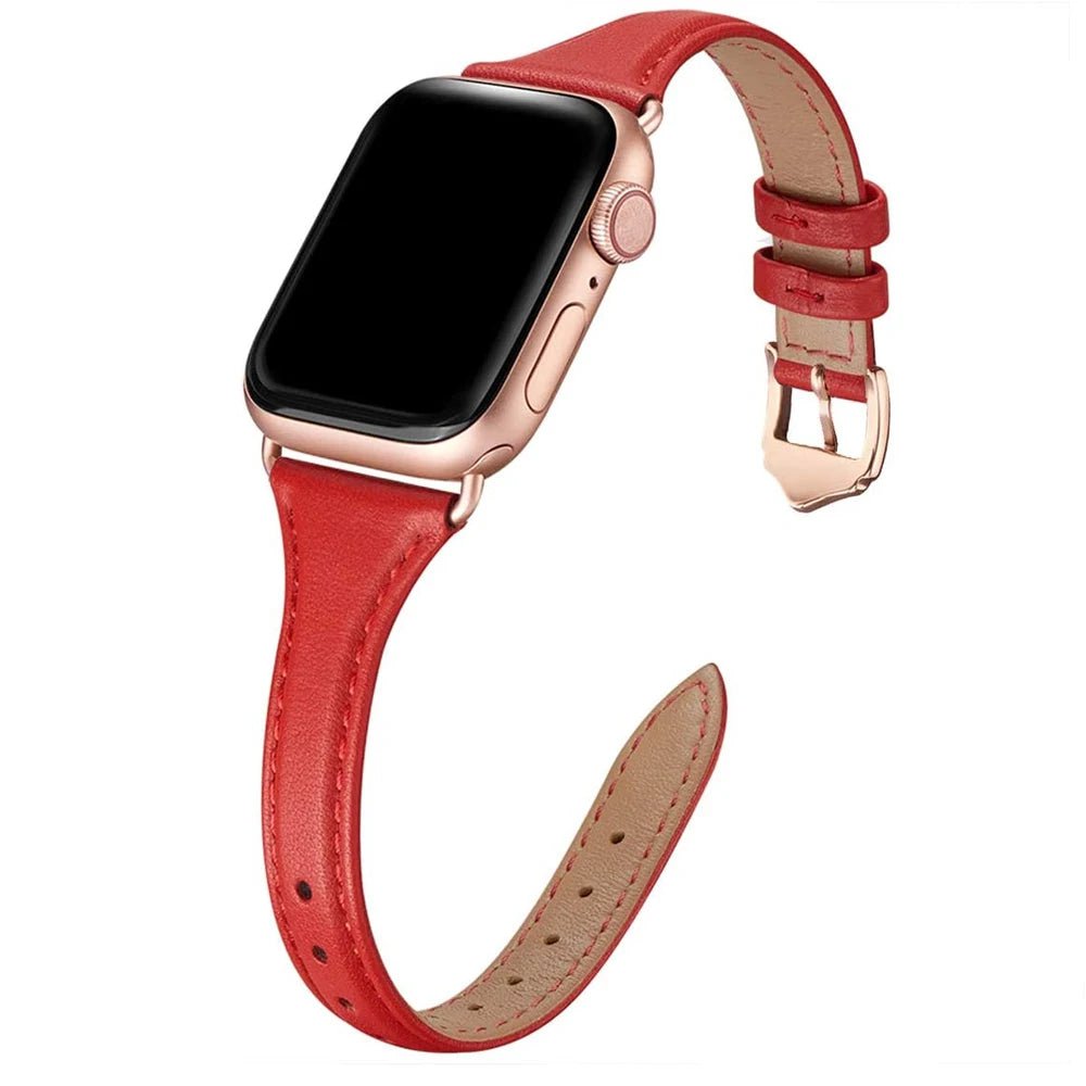 Storazone Red Rose gold / 38mm or 40mm or 41mm Women Thin Leather Band for Apple Watch 38mm 40mm 41mm Slim Colorful Wristband Strap for iWatch SE 7/6/5/4/3/2/1 Bracelet