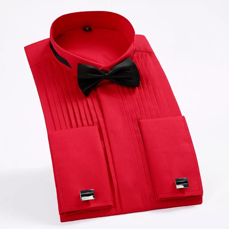 Storazone Red / S Classic Winged Collar Dress Shirt Men's Wingtip Tuxedo Formal Shirts with Red Black Bow Tie Party Dinner Wedding Bridegroom Tops