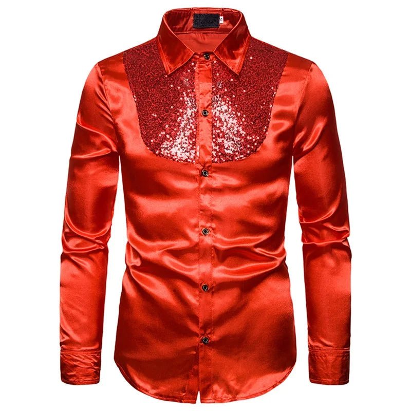 Storazone Red / S / Pack of 1 2022 New Men's Shirt Sequined Performance Nightclub Men's Host MC Men's Lapel Long Sleeve Solid Color Shirt Mens Dress Shirts