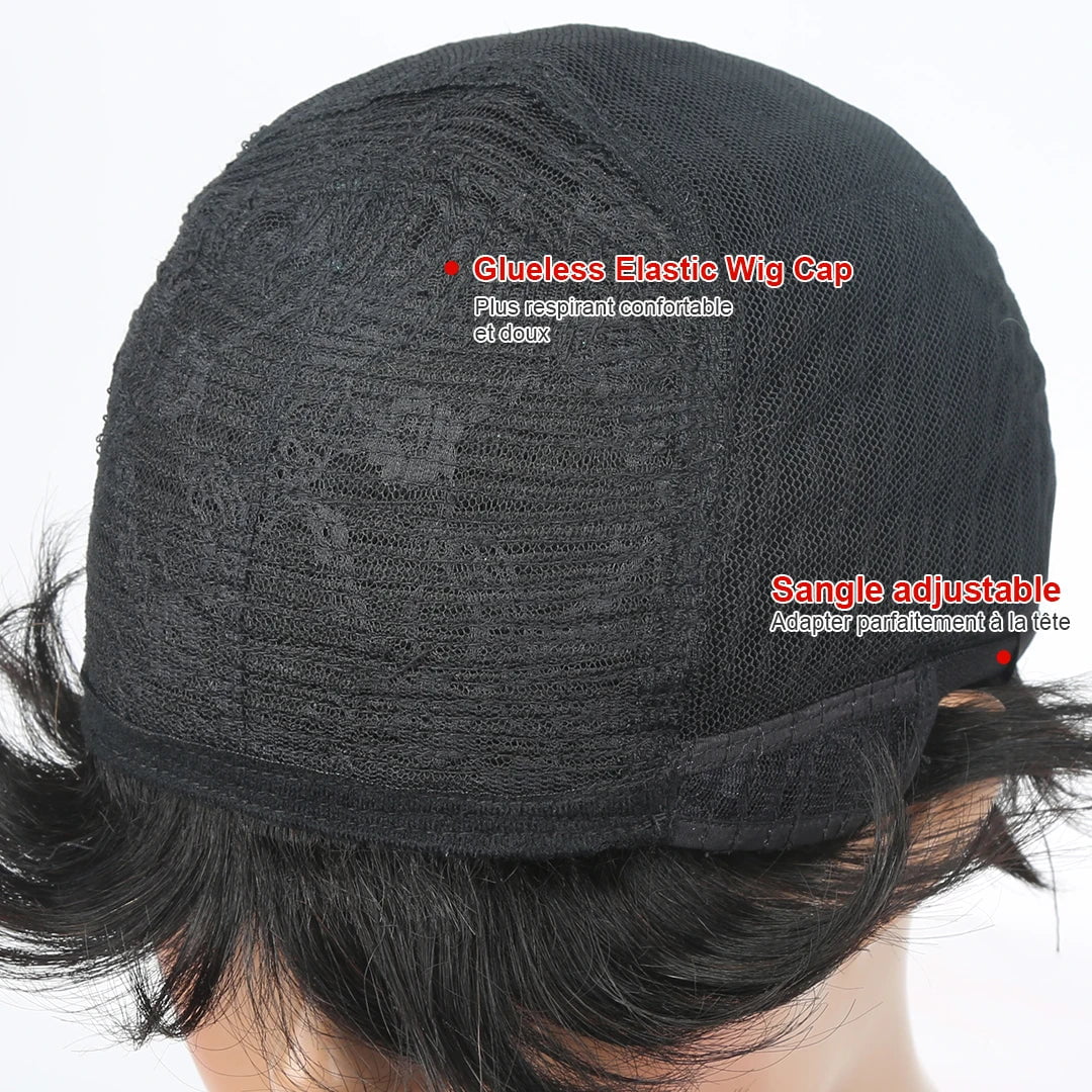 Storazone Red Short Bob Pixie Cut Wigs For Women Human Hair Brazilian Bone Straight Cheap Full Machine Made Human Hair Wigs With Bangs