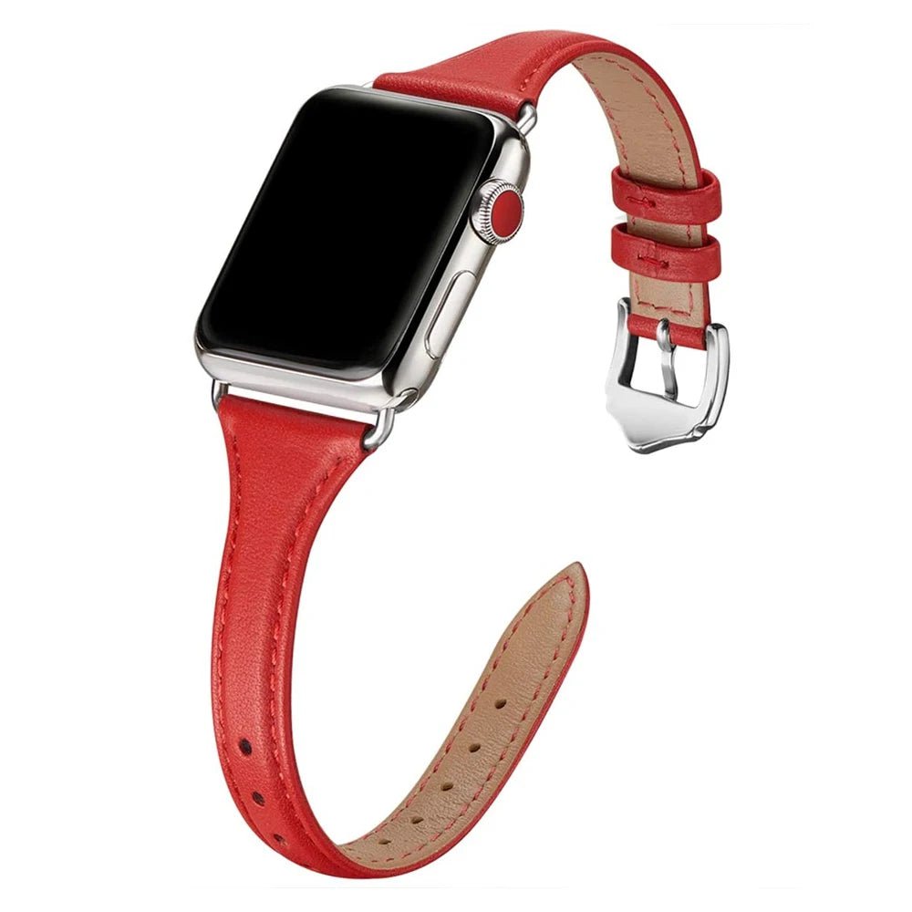 Storazone Red Silver / 38mm or 40mm or 41mm Women Thin Leather Band for Apple Watch 38mm 40mm 41mm Slim Colorful Wristband Strap for iWatch SE 7/6/5/4/3/2/1 Bracelet