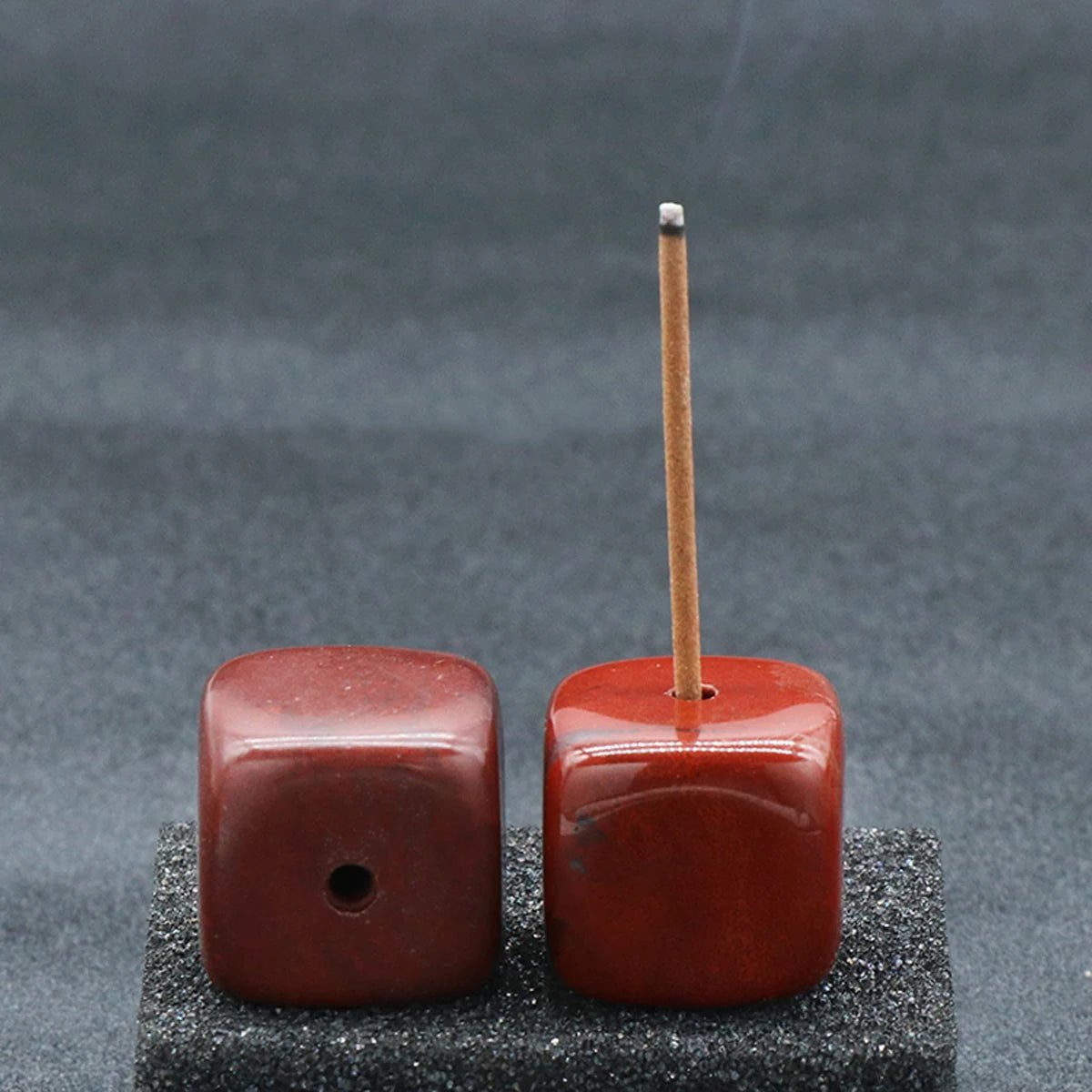 Storazone Red Stone / 20mm-Hole 3mm 1pcs Natural Crystal Incense Sticks Holder Coil Censer Burner Rock Quartz Stone Base Buddhist Indoor Altar Table Home Decoration