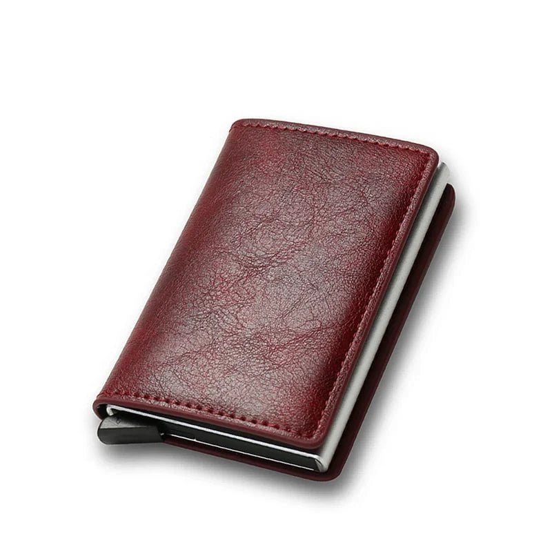 Storazone Red Top Quality Wallets Men Money Bag Mini Purse Male Vintage Brown Leather Rfid Card Holder Wallet Small Smart Wallet Pocket Walet