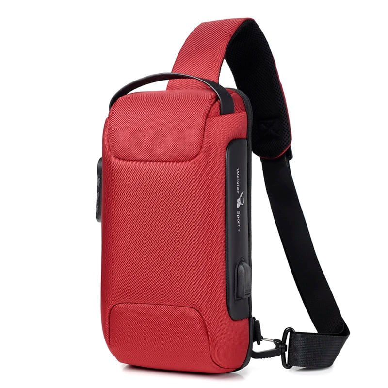 Storazone Red WEIXIER Shoulder Bag for Men Waterproof USB Man Crossbody Bag Anti-Theft Short Travel Messenger Sling Fashion Designer Chest Bag