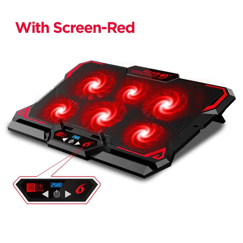 Storazone Red (With Screen) COOLCOLD 17inch Gaming Laptop Cooler Six Fan Led Screen Two USB Port 2600RPM Laptop Cooling Pad Notebook Stand For Laptop