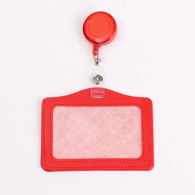 Storazone red Women Men Student Retractable Badge Reel ID Card Holder Cover Case Nurse Badge Lanyards Fashion PU Leather Card Holders Set