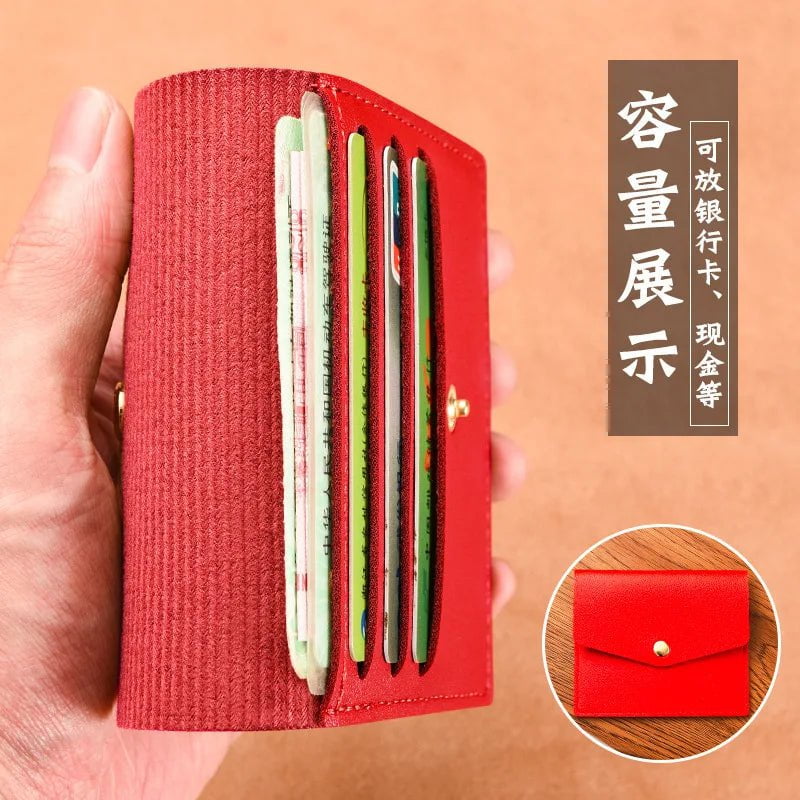 Storazone Red1 Solid Color PU Leather Small Wallet for Women Short Simple Women's Purse with Buttons Ultra Thin Credit Card Bag Coin Purse