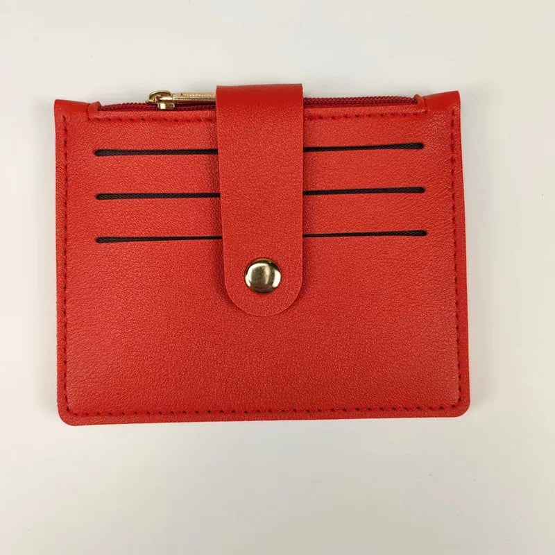 Storazone Red3 Solid Color PU Leather Small Wallet for Women Short Simple Women's Purse with Buttons Ultra Thin Credit Card Bag Coin Purse