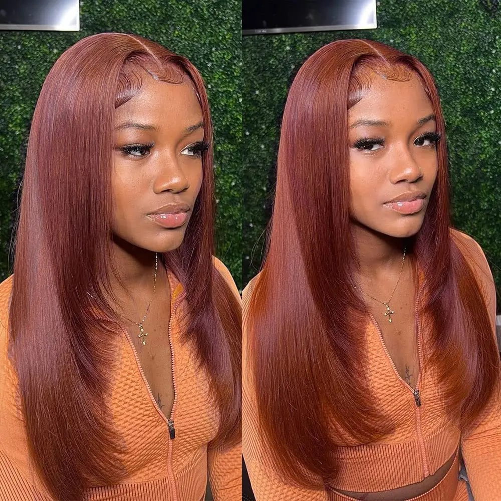 Storazone Reddish Brown Lace Front Human Hair Pre Plucked Dark Red Brown Bone Straight 13x4 13x6 HD Lace frontal Wig On Sale Clearance