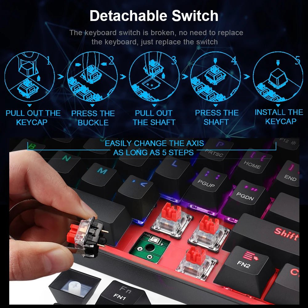 Storazone REDRAGON Fizz K617 RGB USB Mini Mechanical Gaming Wired Keyboard Red Switch 61 Key Gamer for Computer PC Laptop detachable cable