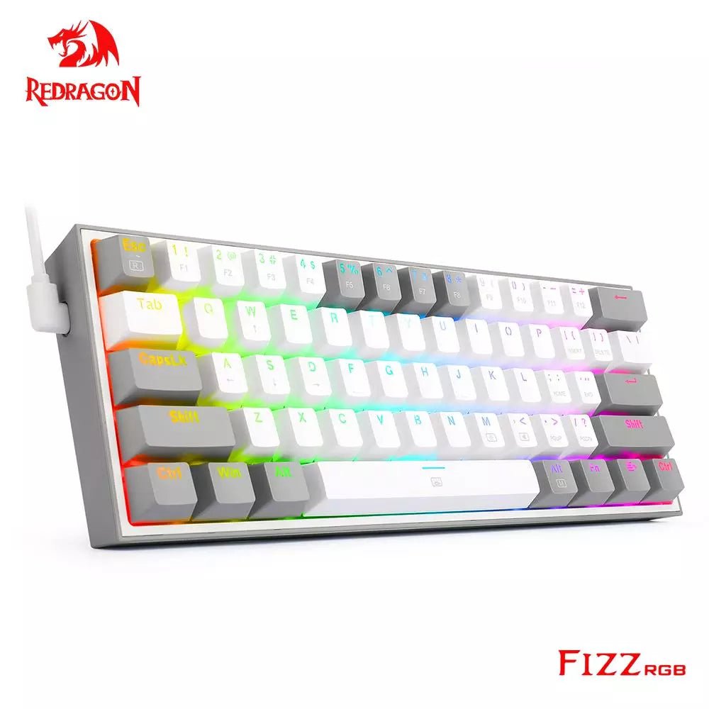 Storazone REDRAGON Fizz K617 RGB USB Mini Mechanical Gaming Wired Keyboard Red Switch 61 Key Gamer for Computer PC Laptop detachable cable