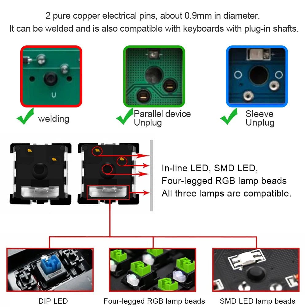 Storazone REDRAGON SMD RGB MX switch 3Pin Clicky Linear Tactile silent red blue Black Brown Purple Switche For Backlit Mechanical keyboard