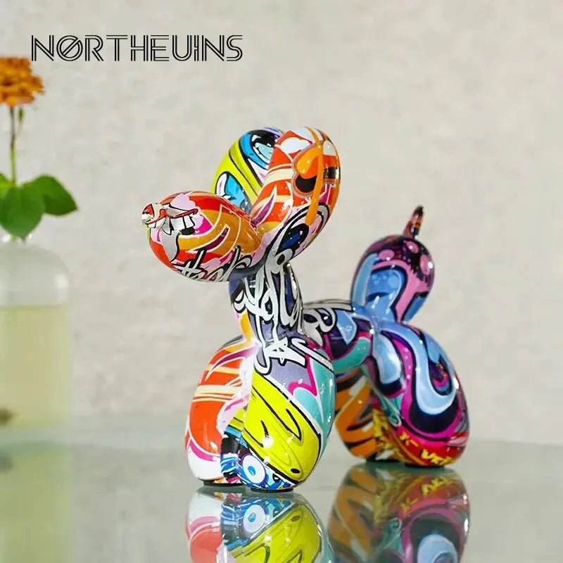 Storazone Resin Graffiti Balloon Dog Figurines for Interior Home Desktop Decoration Painting Colorful Art Animals Statue Crafts Decor Item