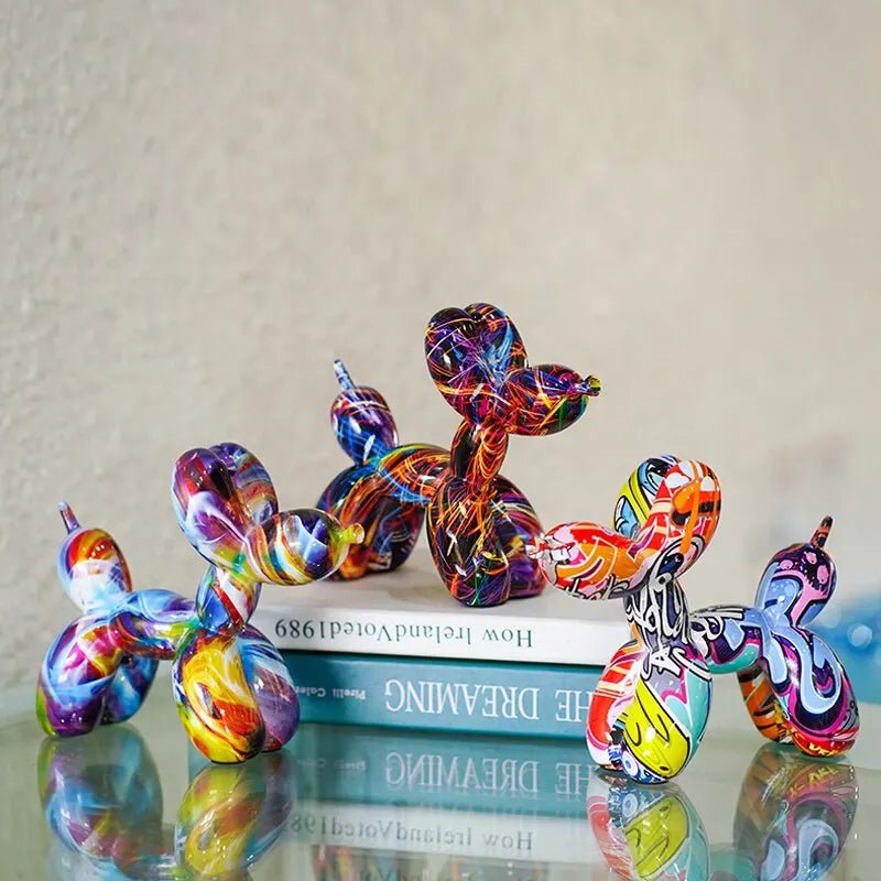 Storazone Resin Graffiti Balloon Dog Figurines for Interior Home Desktop Decoration Painting Colorful Art Animals Statue Crafts Decor Item